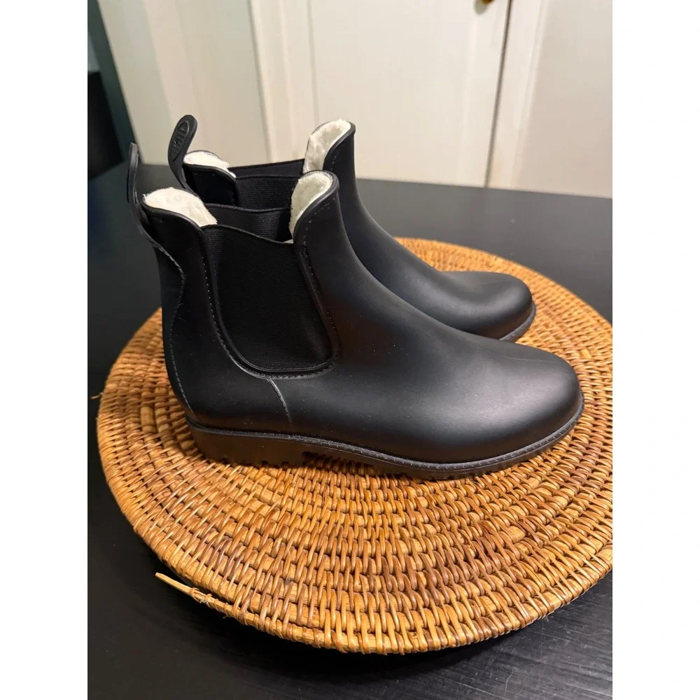 Khumbu Camille Black Faux Fur Lined Chelsea Rain Boots Ankle Waterproof Mens 7M